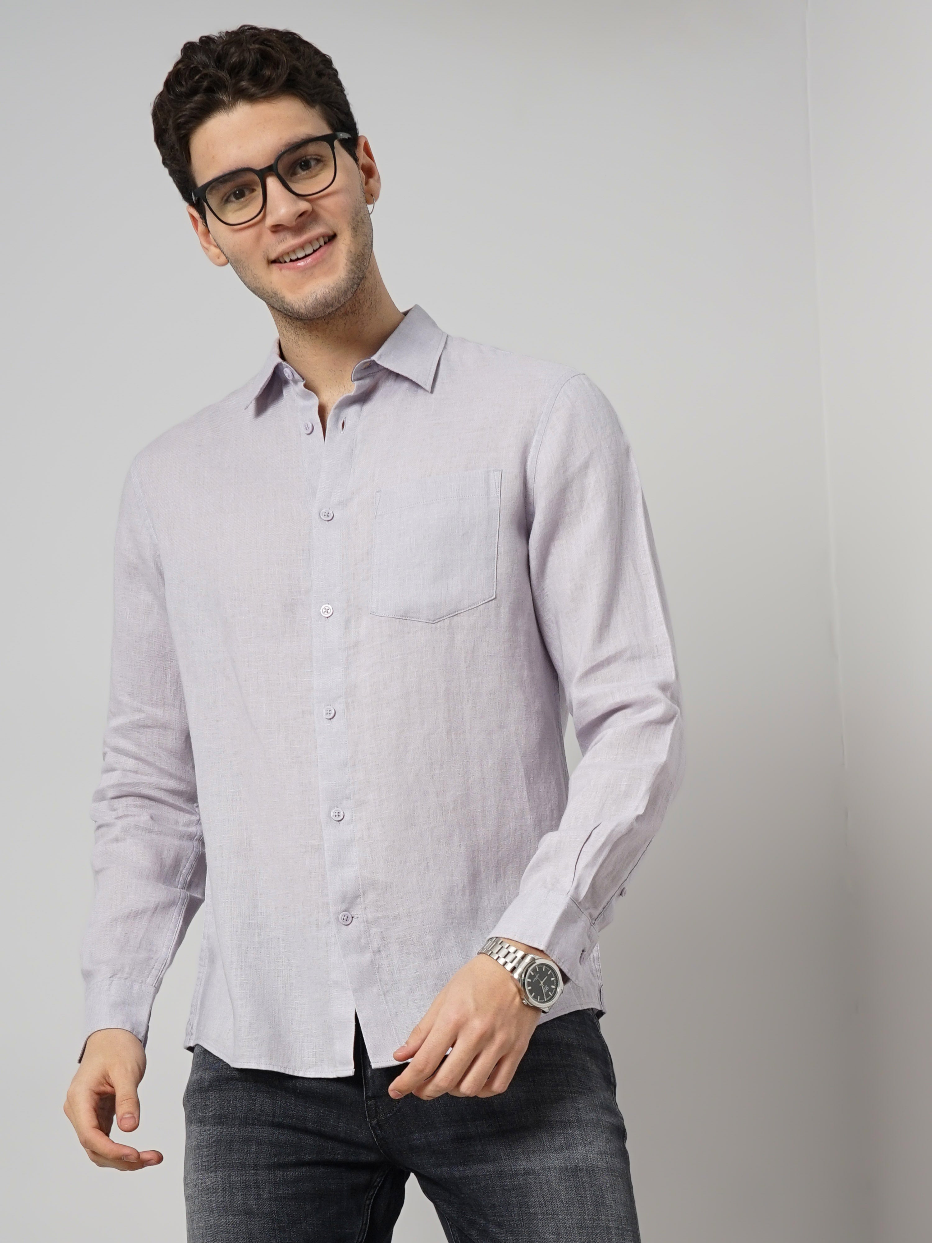 Purple Solid Linen Shirt