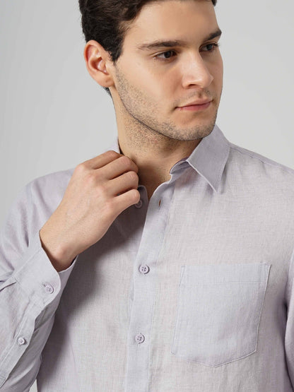 Purple Solid Linen Shirt