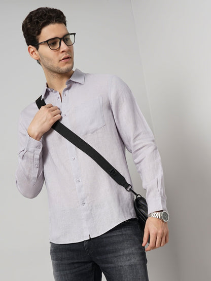 Purple Solid Linen Shirt