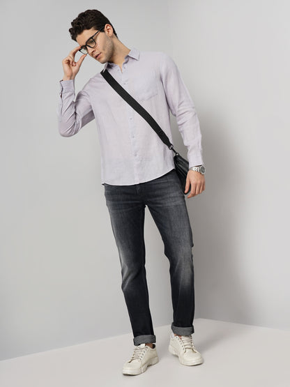 Purple Solid Linen Shirt