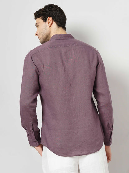 Purple Solid Linen Shirt