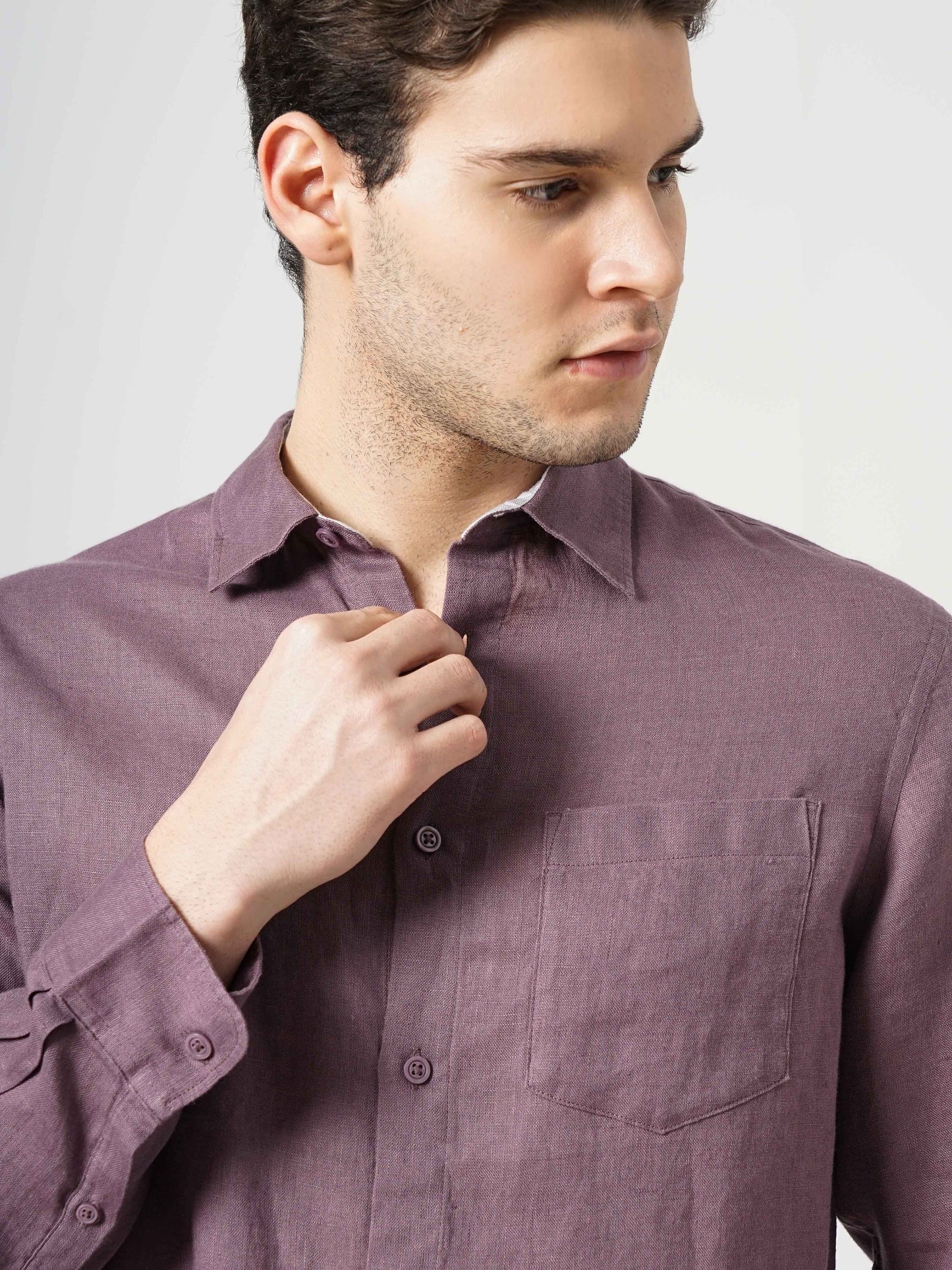 Purple Solid Linen Shirt