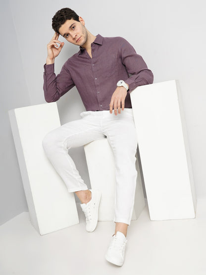 Purple Solid Linen Shirt