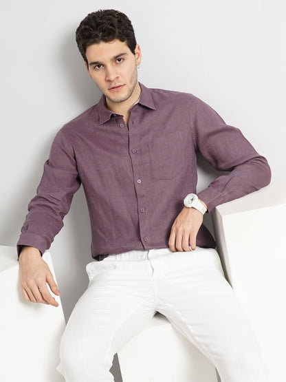 Purple Solid Linen Shirt