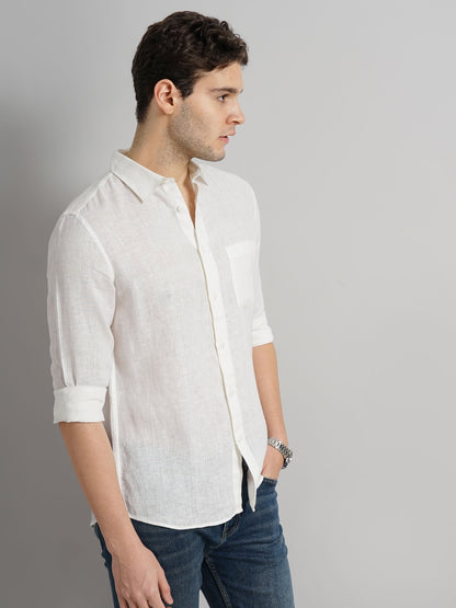 White Solid Linen Shirt