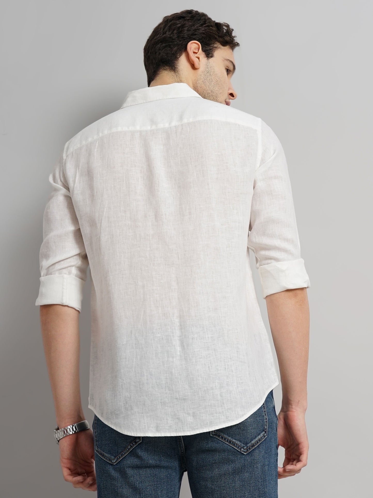 White Solid Linen Shirt