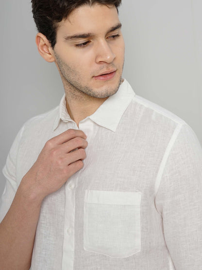 White Solid Linen Shirt