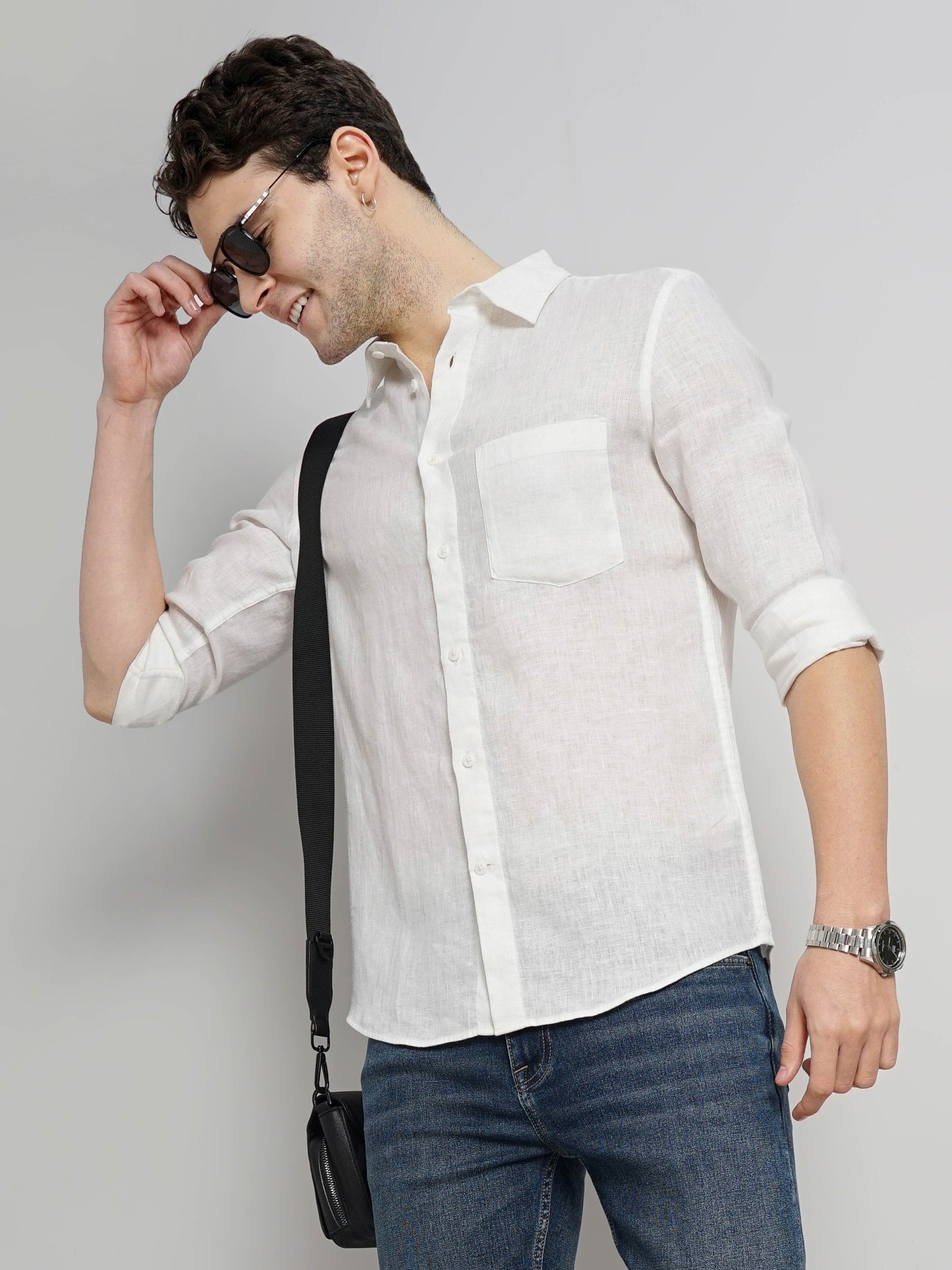 White Solid Linen Shirt