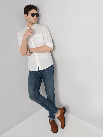 White Solid Linen Shirt