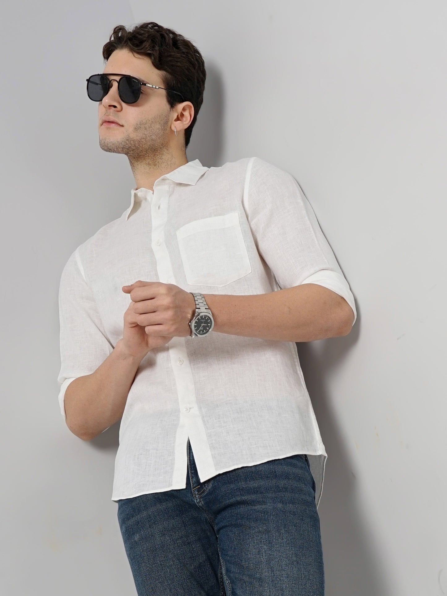 White Solid Linen Shirt