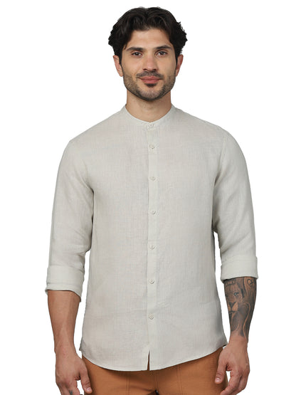 Beige Solid Linen Shirt