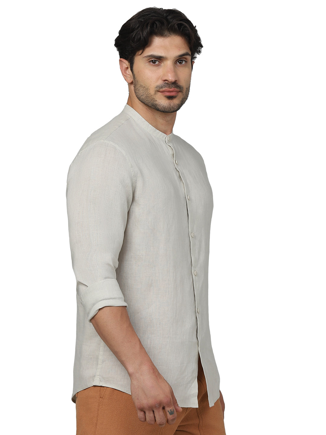 Beige Solid Linen Shirt