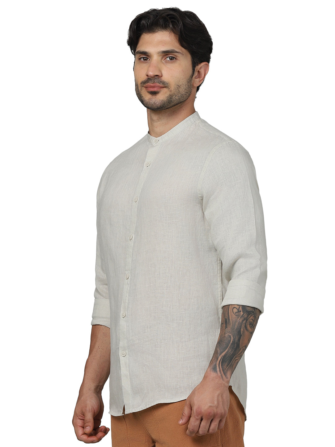 Beige Solid Linen Shirt