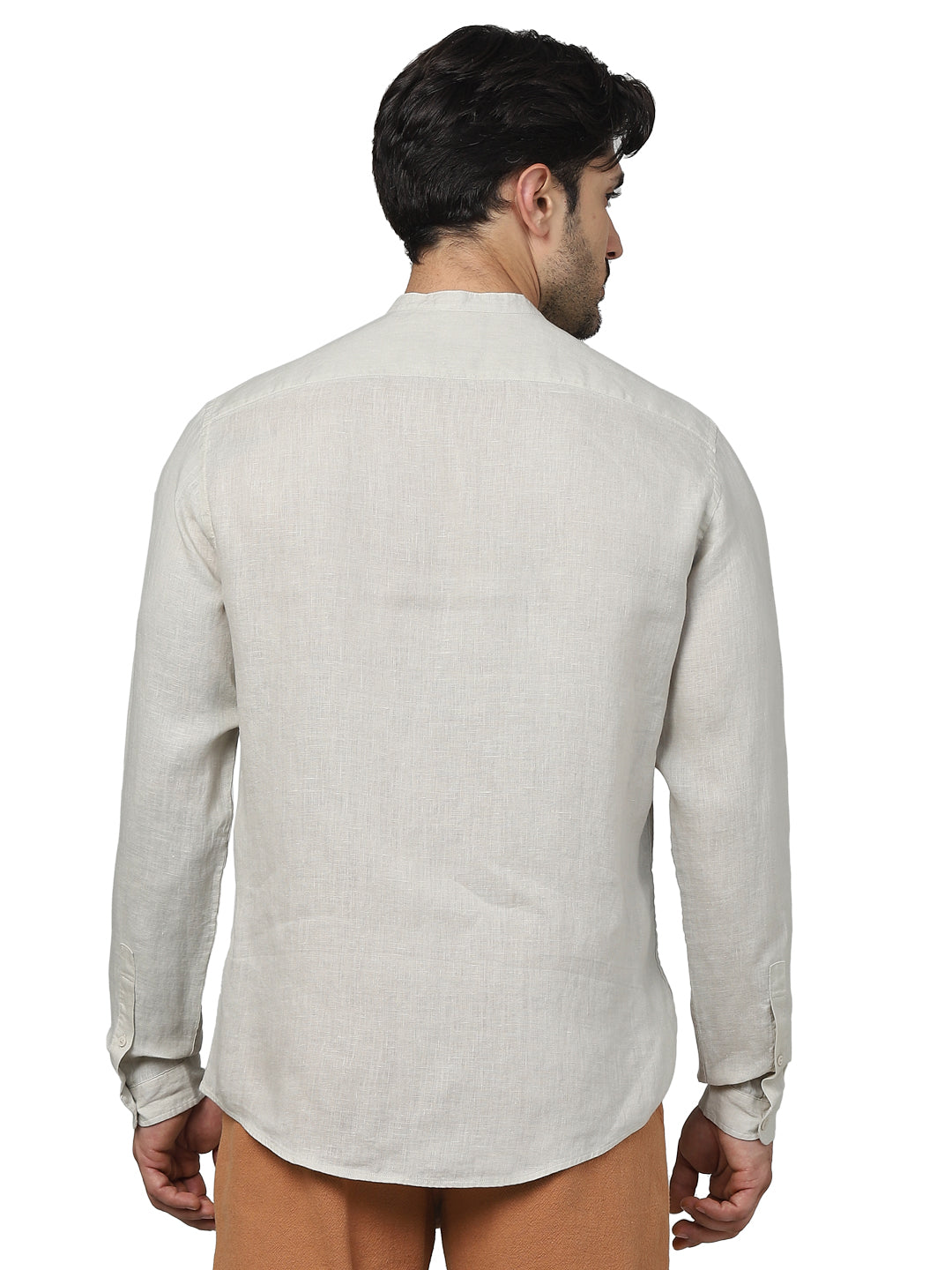 Beige Solid Linen Shirt