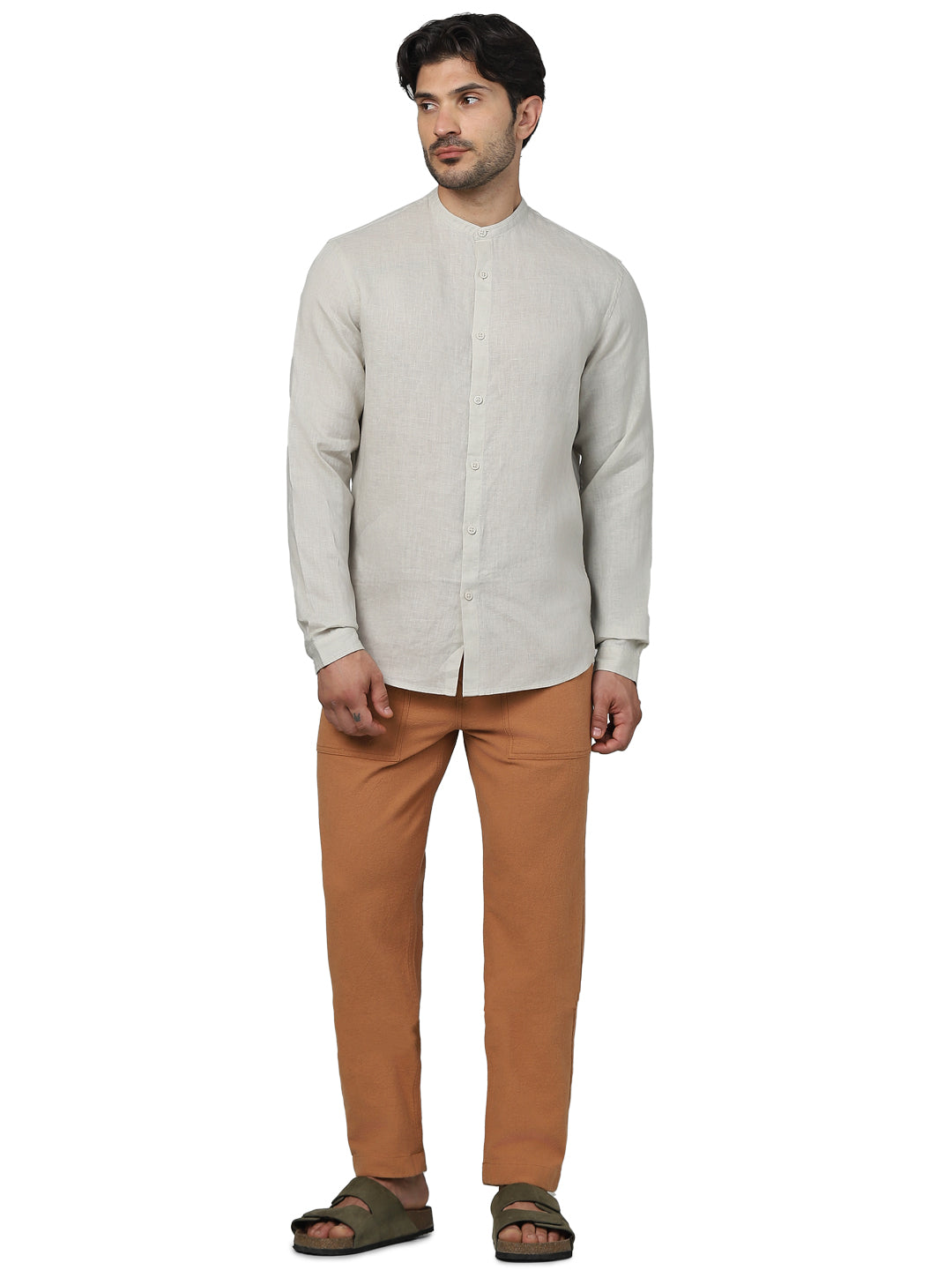 Beige Solid Linen Shirt