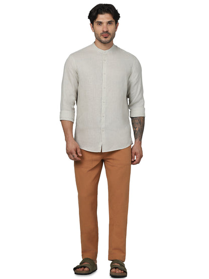 Beige Solid Linen Shirt