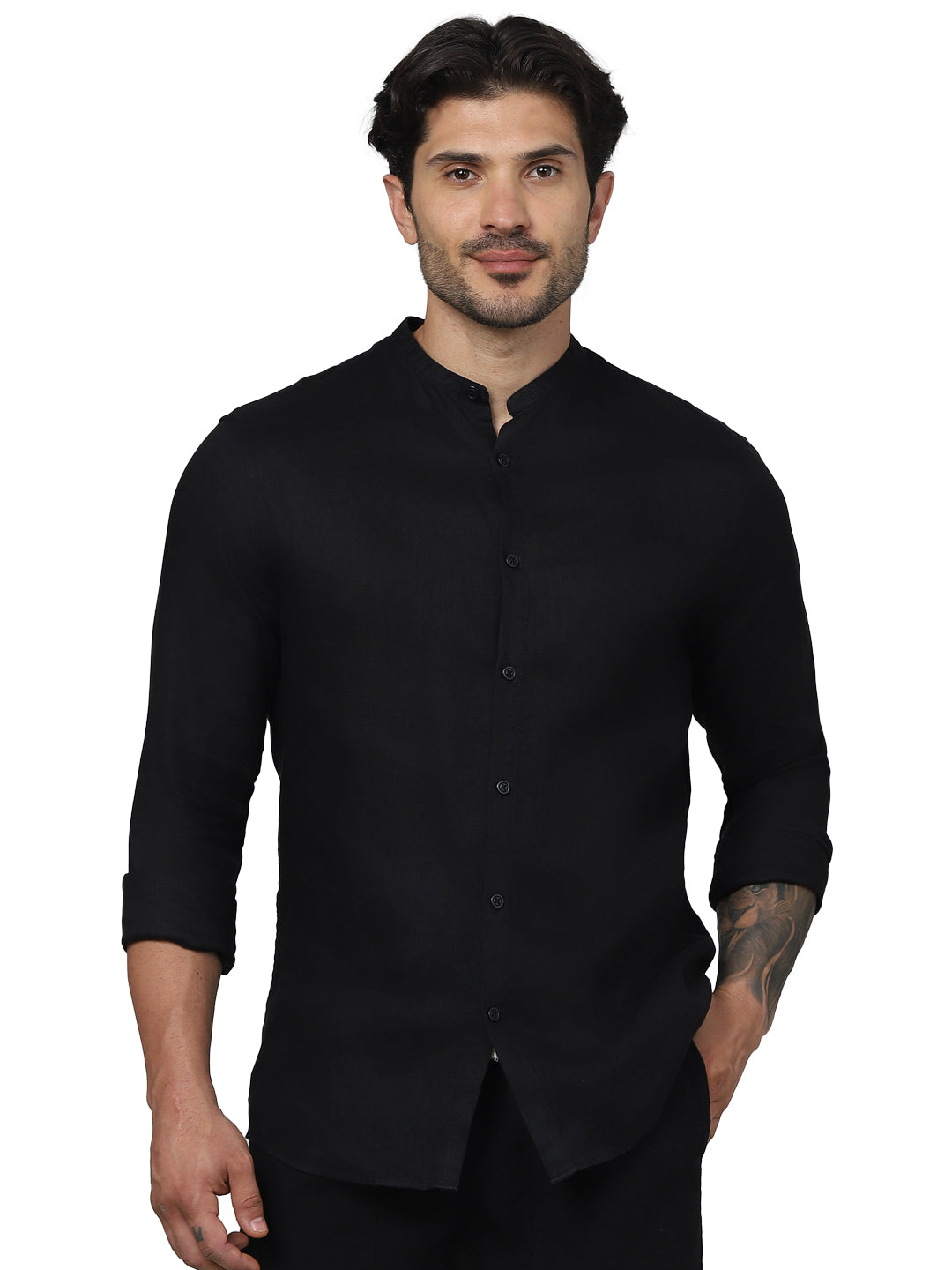 Black Solid Linen Shirt