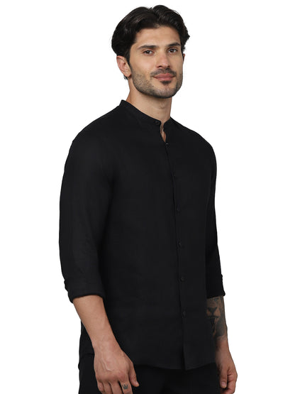 Black Solid Linen Shirt