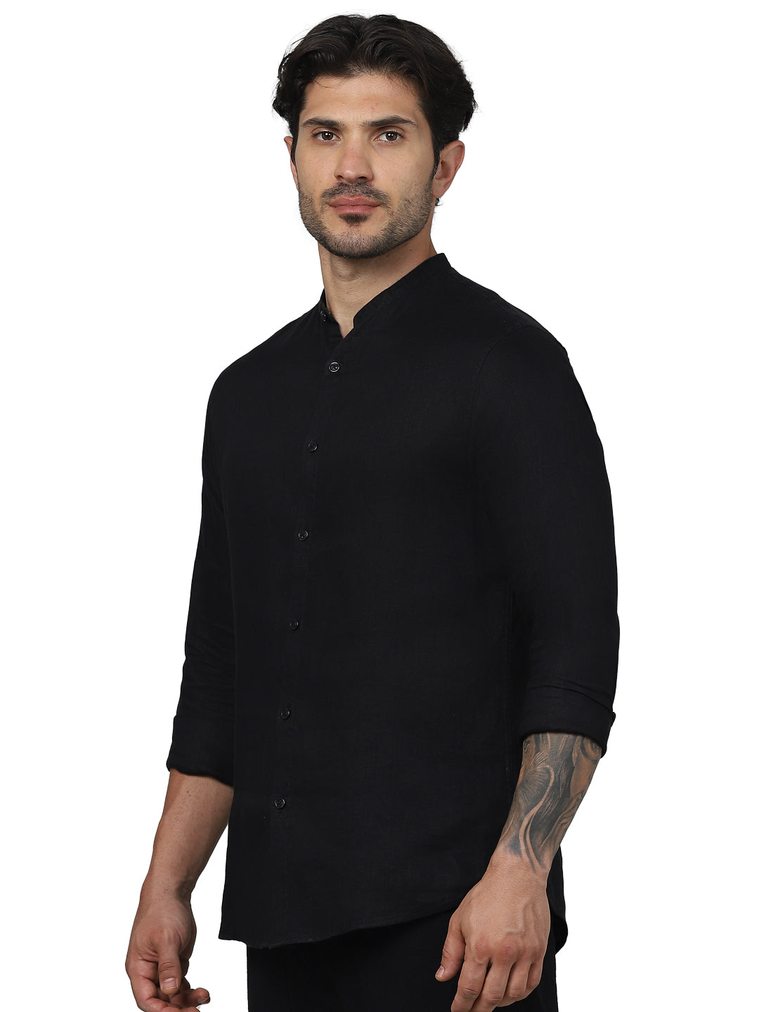 Black Solid Linen Shirt