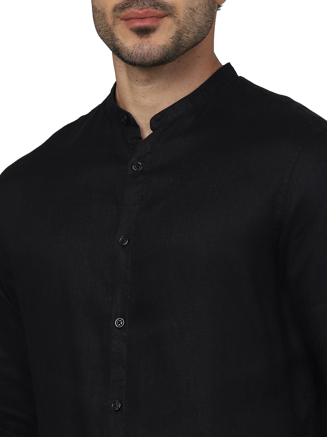 Black Solid Linen Shirt