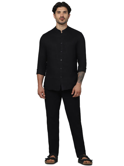 Black Solid Linen Shirt