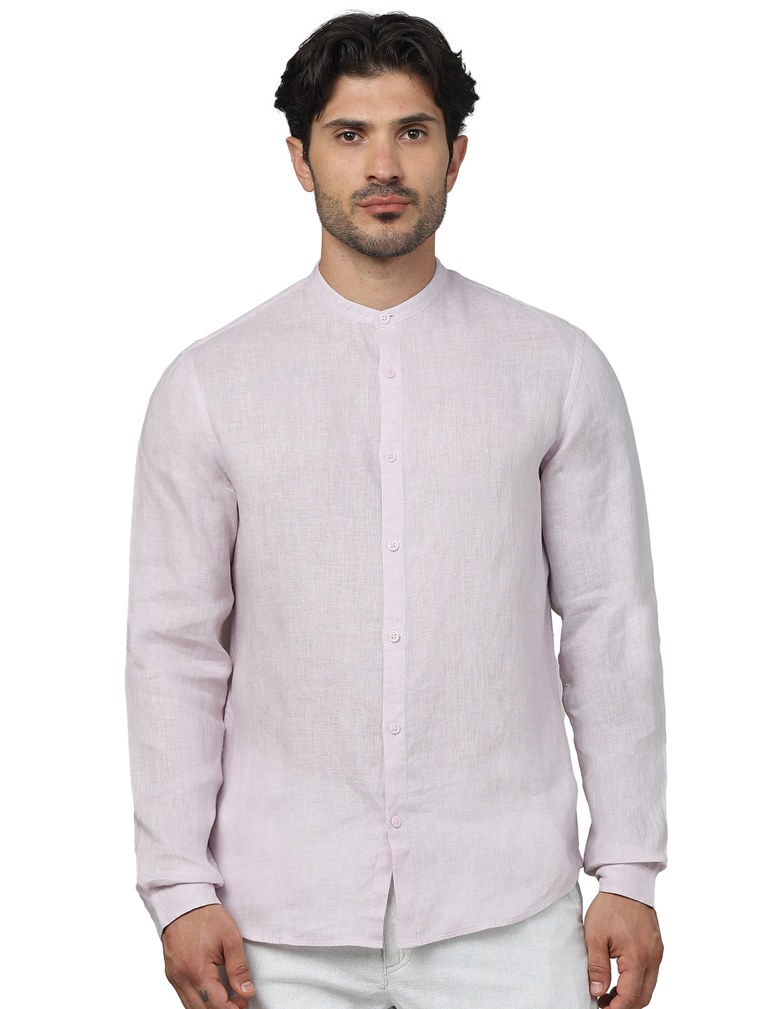 Pink Solid Linen Shirt