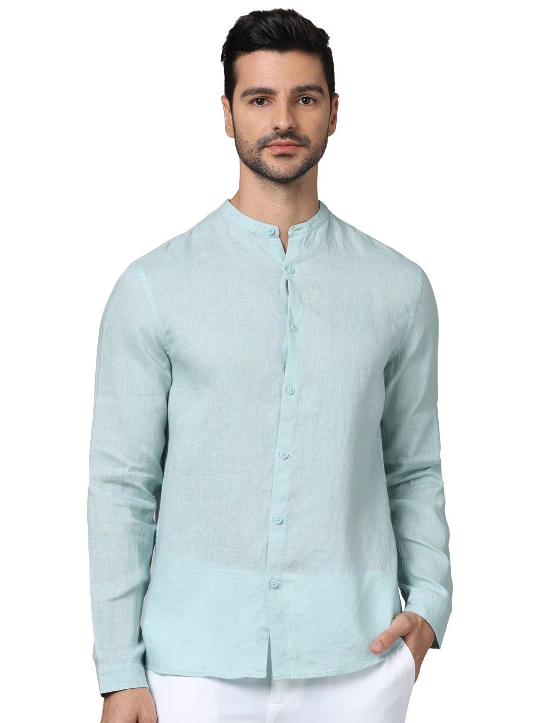 Green Solid Linen Shirt