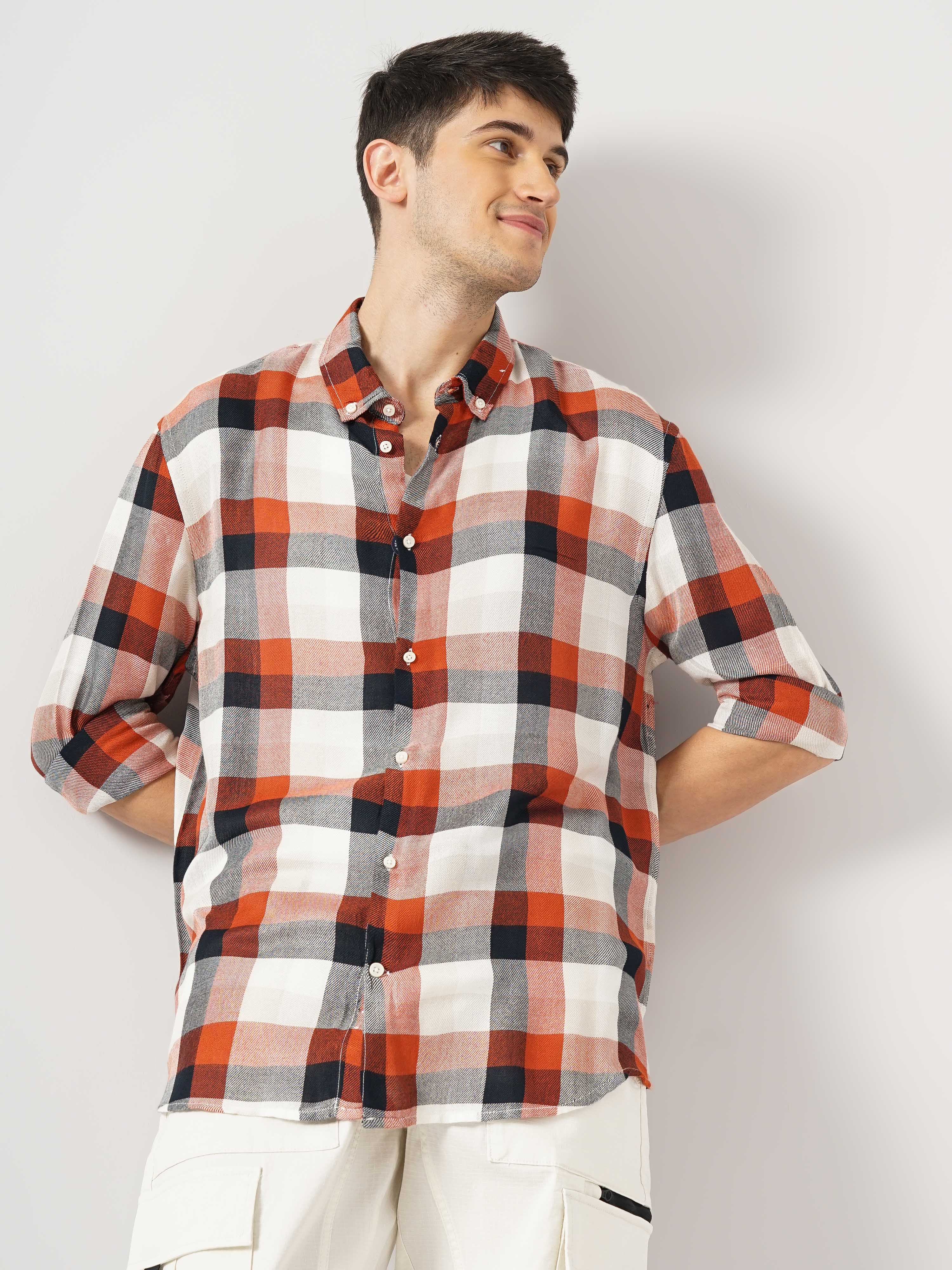 Order Rust Checked Shirt For Men Online | Celio