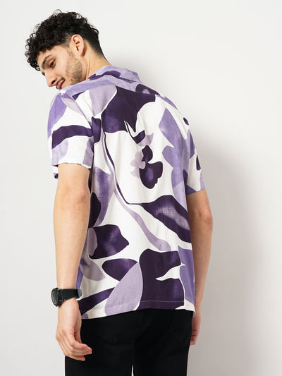 Celio* Printed Regular Fit Viscose Purple Shirt