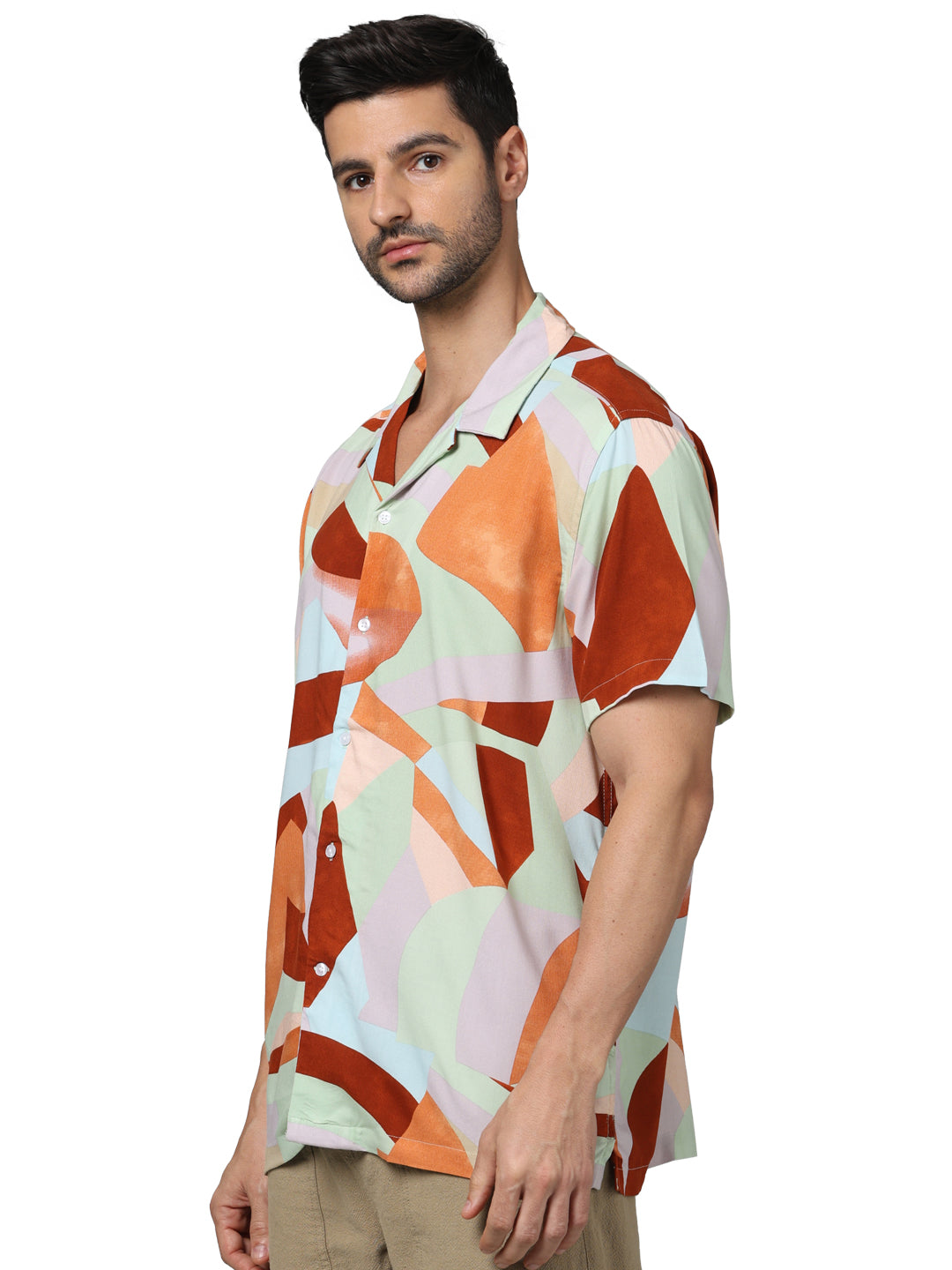 Orange Printed Viscose Shirt