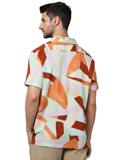 Orange Printed Viscose Shirt