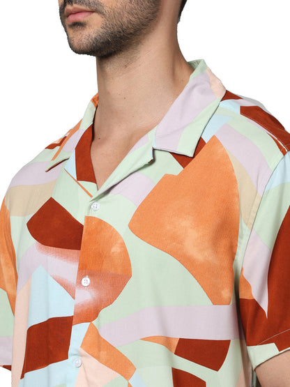 Orange Printed Viscose Shirt