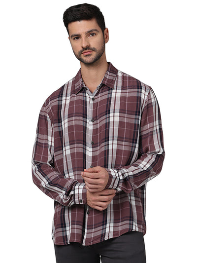 Celio* Checked Regular Fit Viscose Purple Shirt