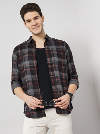 Celio* Checked Regular Fit Viscose Black Shirt