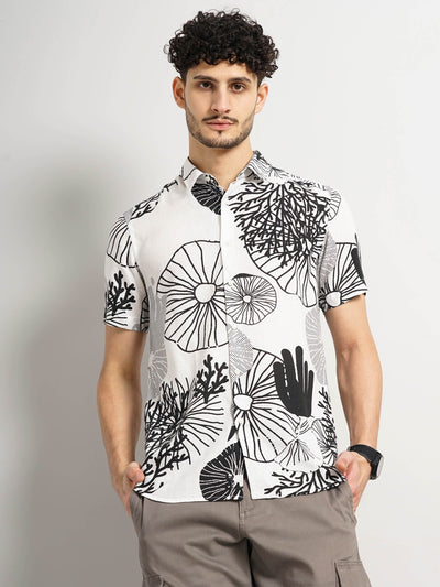 Celio* Printed Regular Fit Viscose White Shirt
