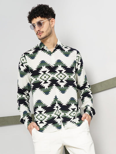 Celio* Printed Regular Fit Viscose Green Shirt