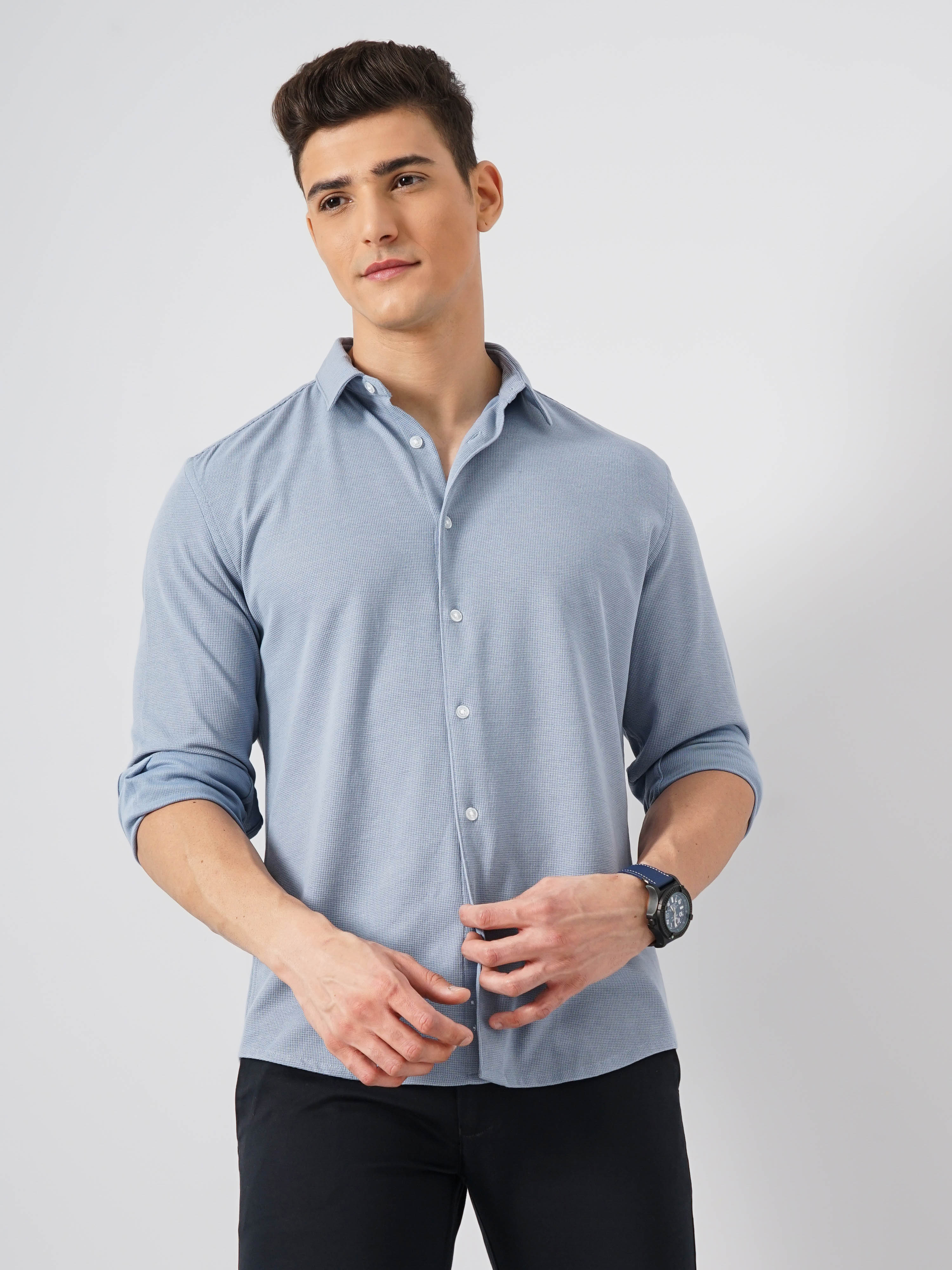 Blue Solid Polyester Shirt