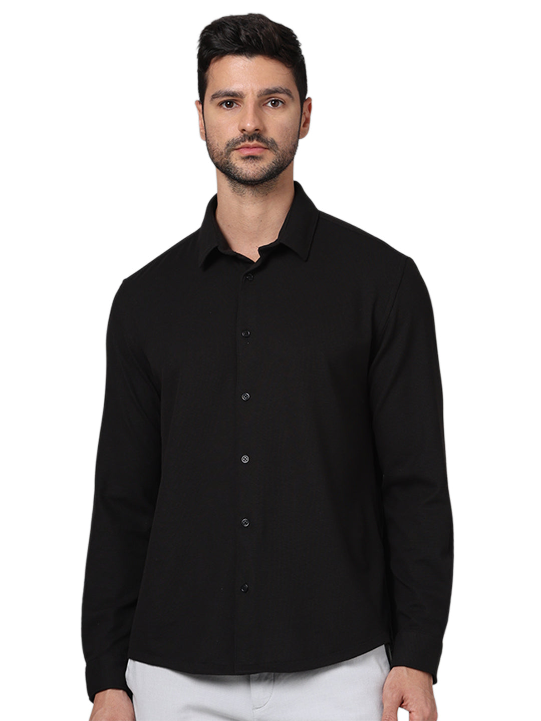 Black Solid Polyester Shirt