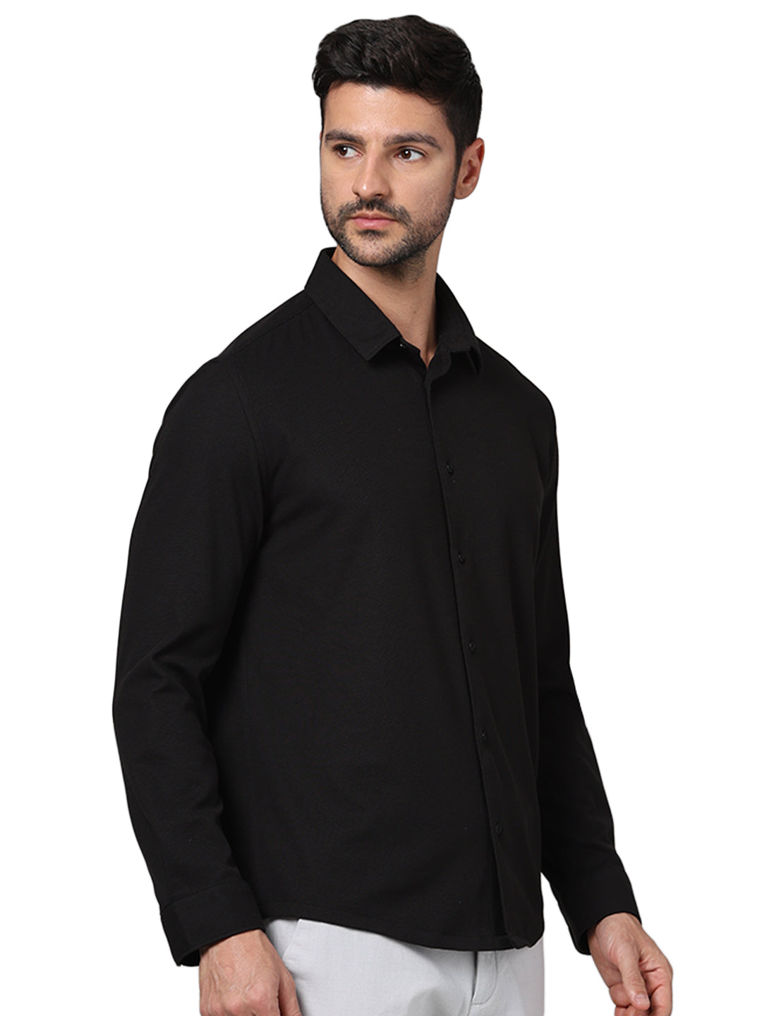 Black Solid Polyester Shirt