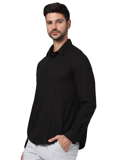 Black Solid Polyester Shirt