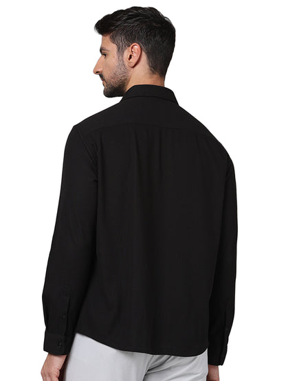 Black Solid Polyester Shirt