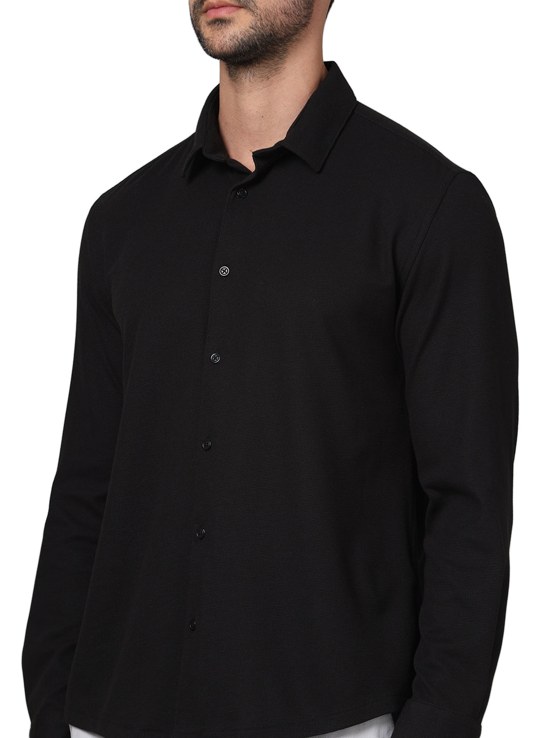 Black Solid Polyester Shirt