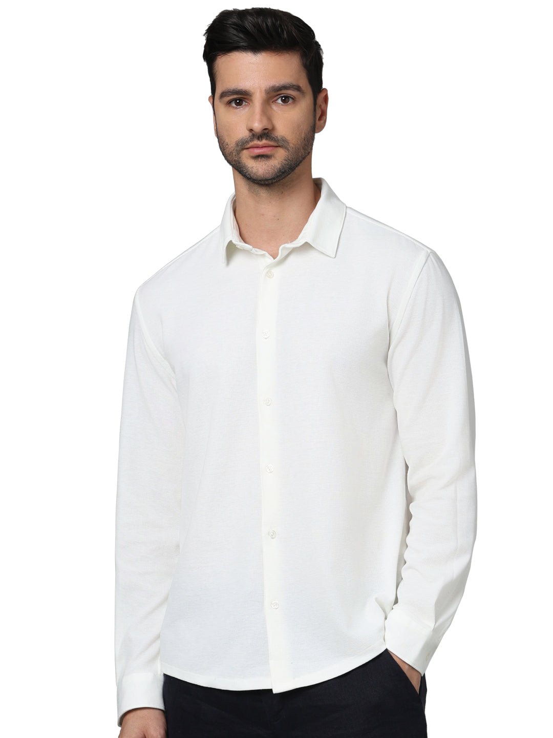 White Solid Polyester Shirt