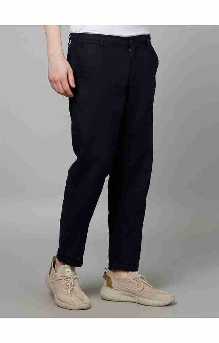 Navy Blue Straight Fit Linen Pants