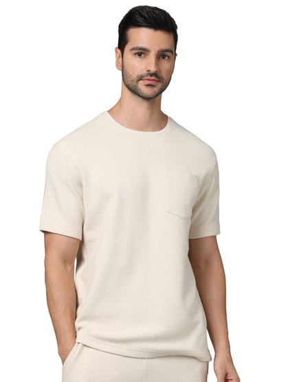 Beige Solid Cotton T-shirt