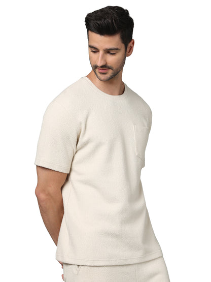 Beige Solid Cotton T-shirt