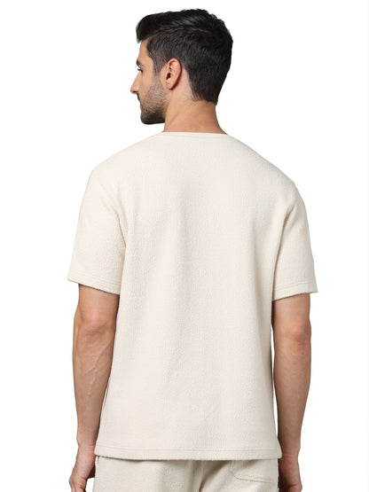 Beige Solid Cotton T-shirt