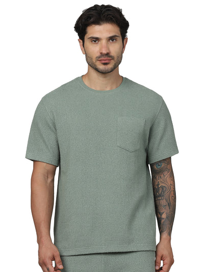 Celio* Solid Regular Fit Cotton Green T-Shirt