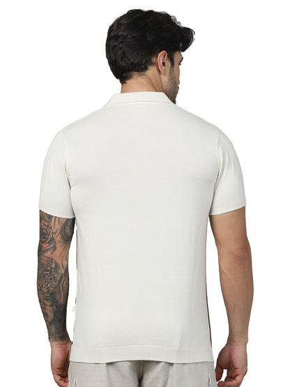 Beige Colourblock Cotton Polo