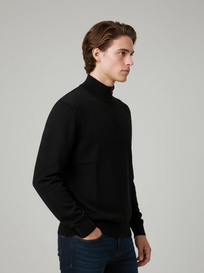 Celio* Men Black Solid Regular Fit Cotton Sweaters